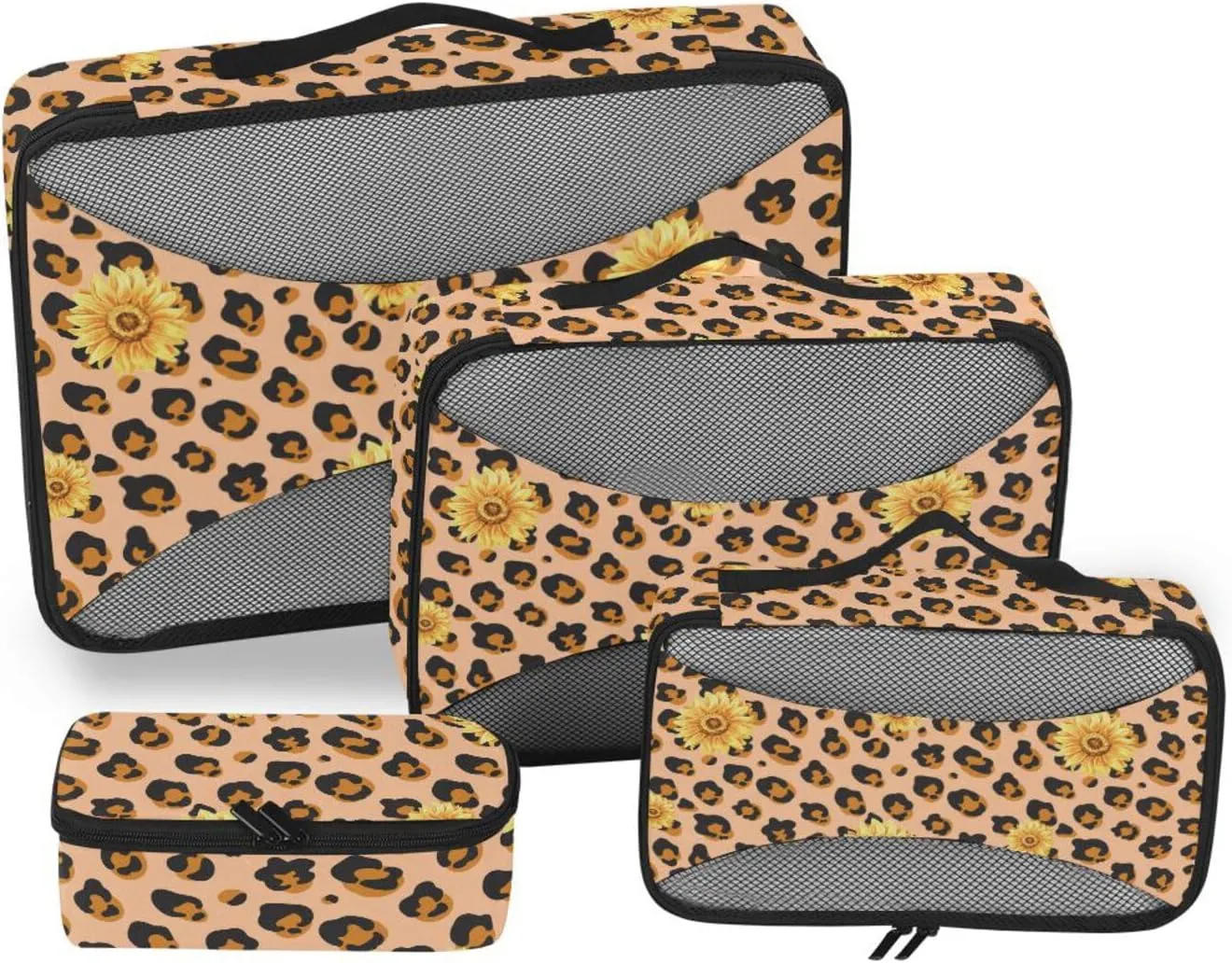 Travel Cubes for Packing Set of 4 Suitcase Organizer Suitcase Packing Cubes for Travel Paxking Cubes Leopard Spots and Sunflower