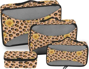 Travel Cubes for Packing Set of 4 Suitcase Organizer Suitcase Packing Cubes for Travel Paxking Cubes Leopard Spots and Sunflower