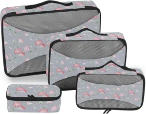 Travel Cubes Set of 4 Luggage Organizer Bags Packing Cubes Travel Packing Cubed Watercolor Morning Glory Flowers