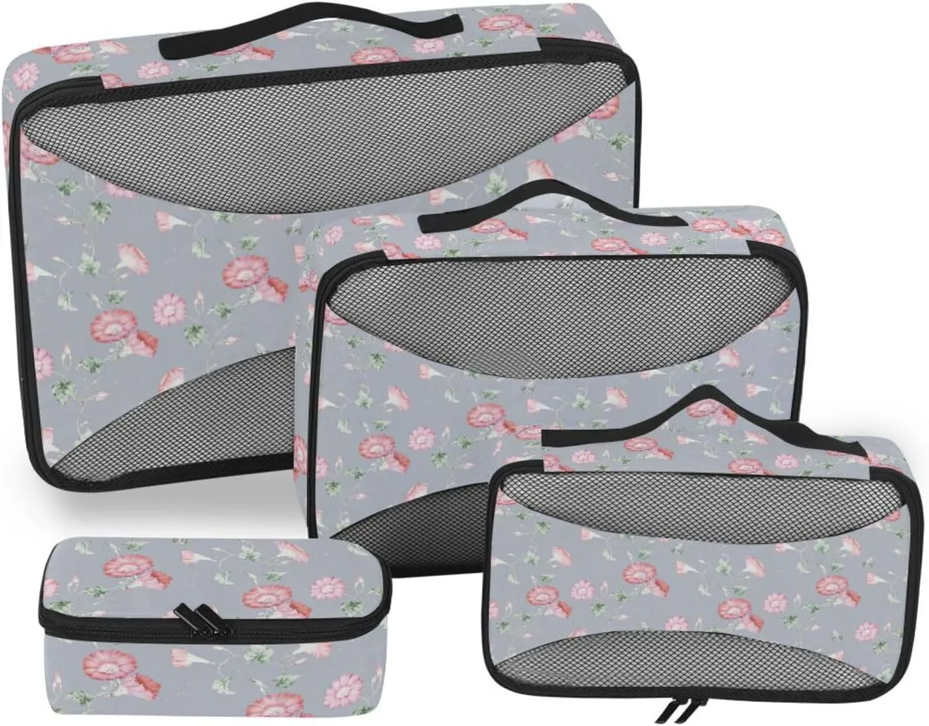 Travel Cubes Set of 4 Luggage Organizer Bags Packing Cubes Travel Packing Cubed Watercolor Morning Glory Flowers