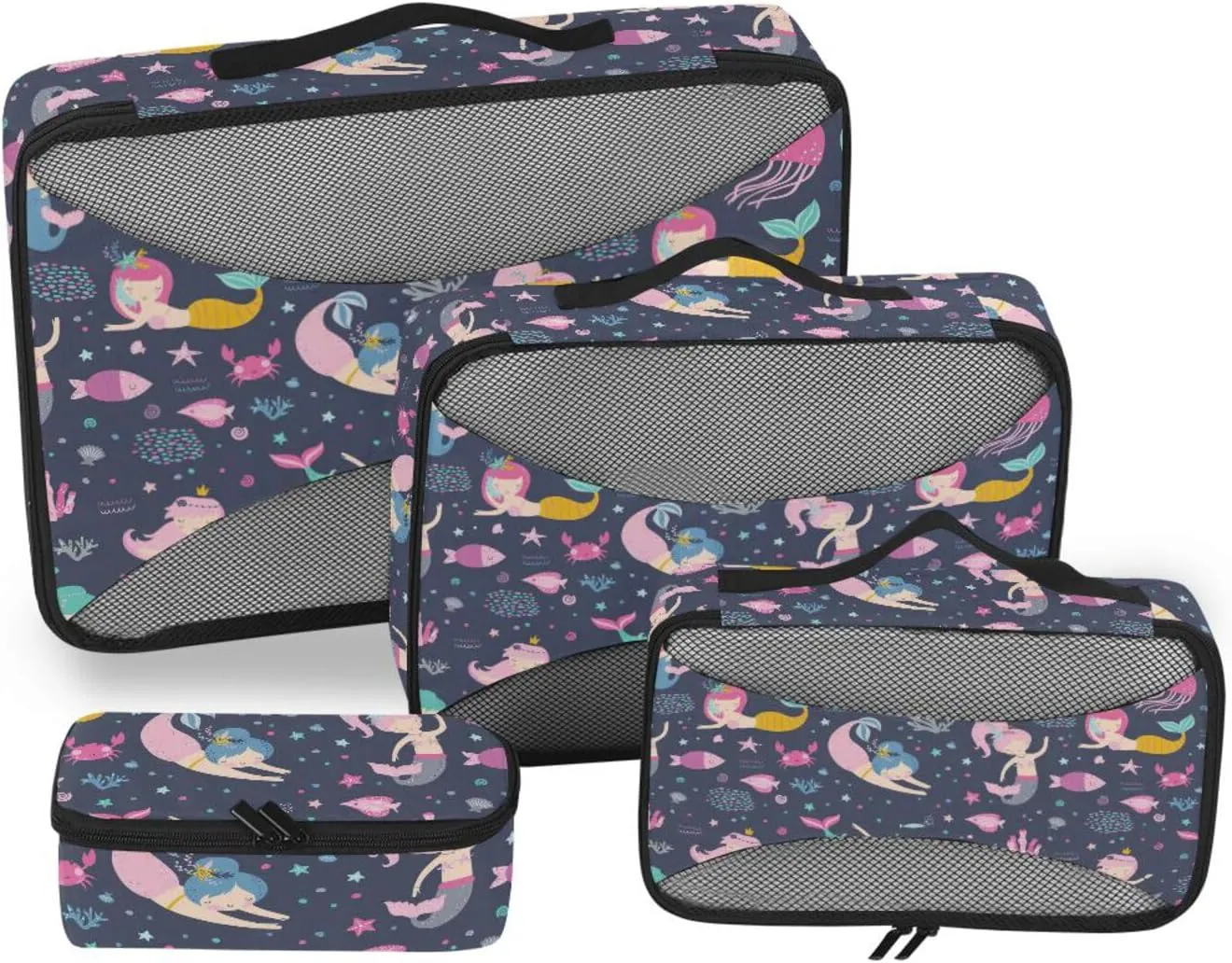 Travel Packing Cubes 4 Set Suitcase Organizer Bags Suitcase Packing Cubes for Travel Packing Cube Cartoon Mermaid