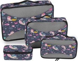 Travel Packing Cubes 4 Set Suitcase Organizer Bags Suitcase Packing Cubes for Travel Packing Cube Cartoon Mermaid