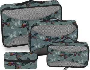 Travel Packing Organizers 4 Set Suitcase Organizer Bags Packing Cubes for Luggage Pqcking Cubes Flowers Colorful Butterfly