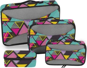 Travel Packing Organizers 4 Set Suitcase Organizer Bags Traveling Packing Cubes Paxking Cubes Geometric Pattern