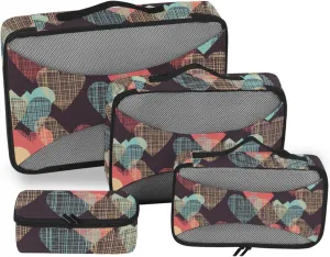 Travel Packing Organizers 4 Set Suitcase Organizer Travel Cubes for Packing Women Packimg Cubes Hearts Seamless Pattern