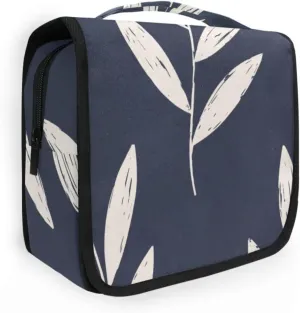 Travel Toiletry Bag Makeup bag Navy Blue Minimalist Herbs Waterproof Bags with Hanging Hook Foldable Travel Makeup Organizer Cosmetic Bag for Travel Toiletries and Shower Accessories