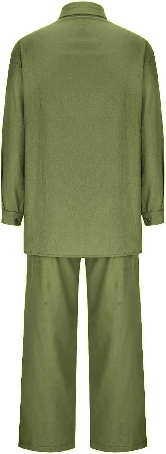 Two Piece Set for Women Cotton Linen Lapel Button Long Sleeve Shirt Wide Leg Pants Casual Baggy Summer Lounge Outfits