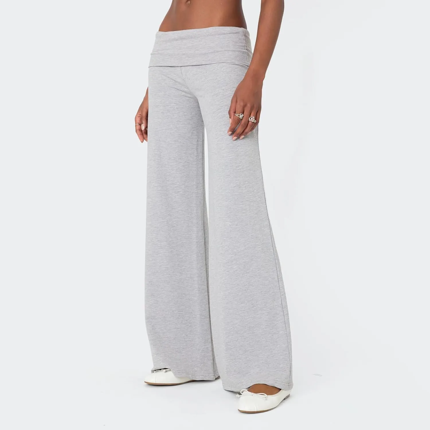 UAURORAO Fold Over Yoga Pants for Women Wide Leg Workout Sweatpants Y2k Striped Lounge Pants