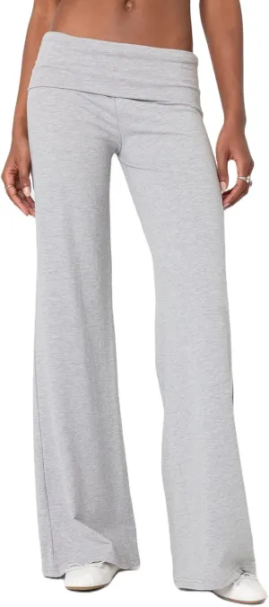 UAURORAO Fold Over Yoga Pants for Women Wide Leg Workout Sweatpants Y2k Striped Lounge Pants