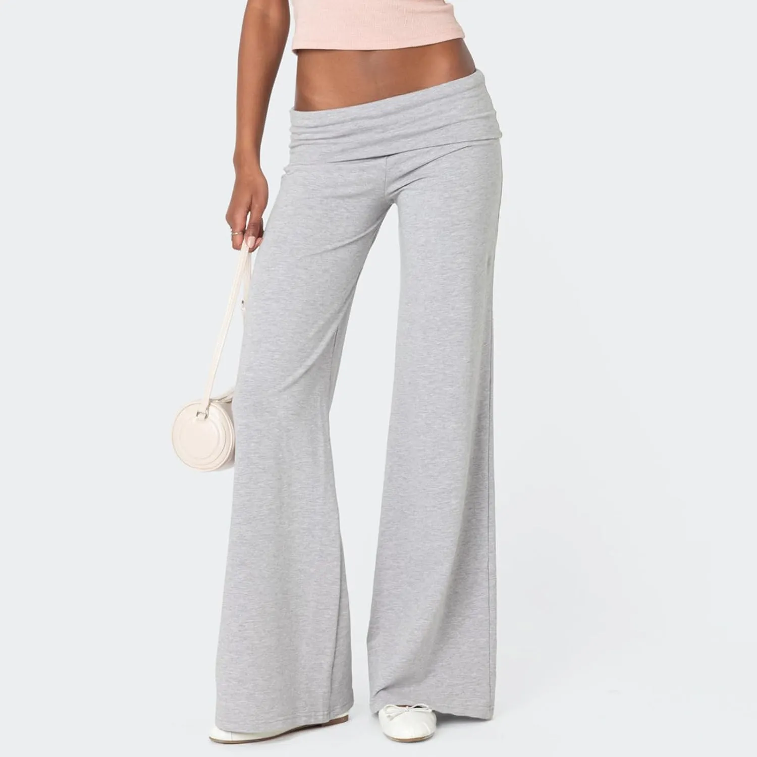 UAURORAO Fold Over Yoga Pants for Women Wide Leg Workout Sweatpants Y2k Striped Lounge Pants