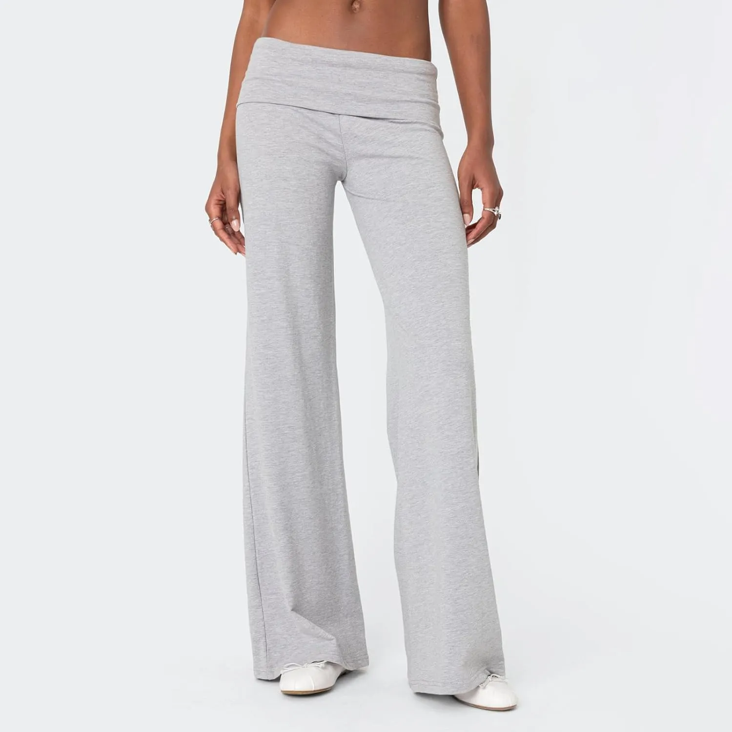 UAURORAO Fold Over Yoga Pants for Women Wide Leg Workout Sweatpants Y2k Striped Lounge Pants