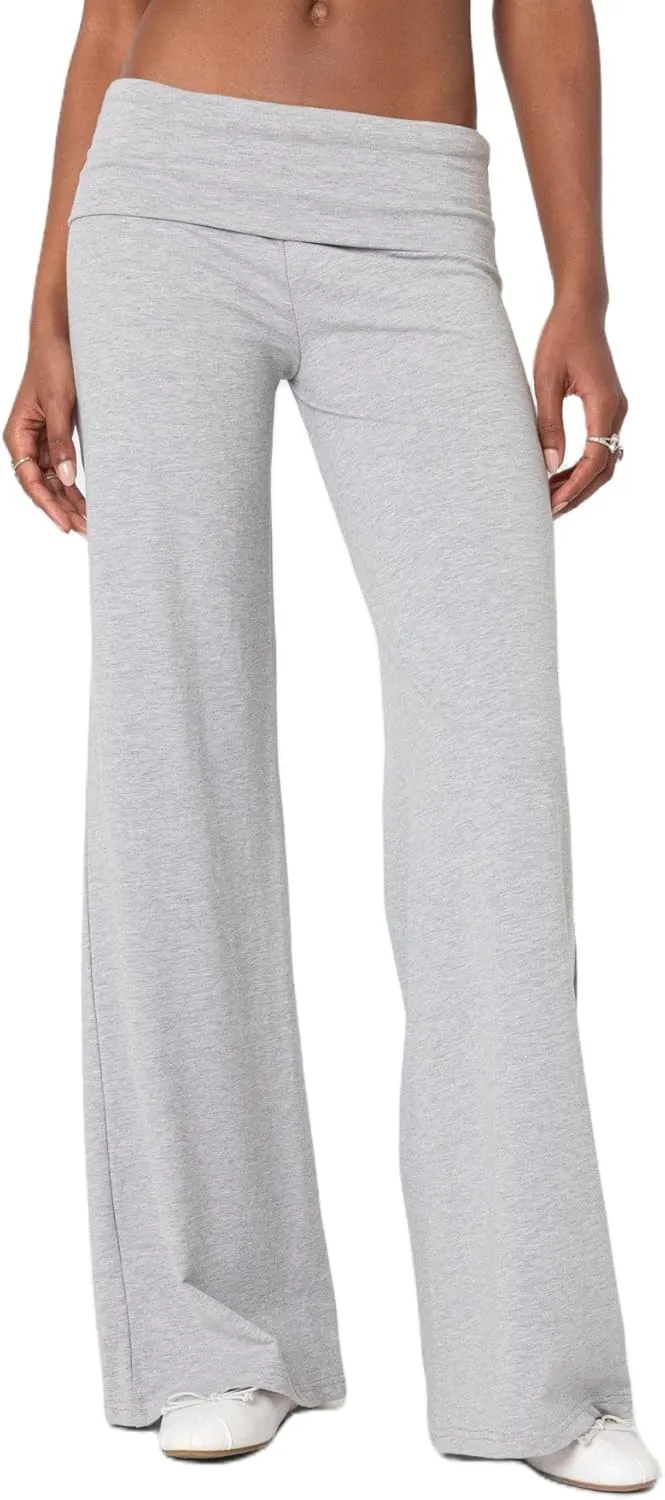 UAURORAO Fold Over Yoga Pants for Women Wide Leg Workout Sweatpants Y2k Striped Lounge Pants