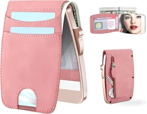 Wallet Women RFID Blocking Wallet with ID Windows, Pop-up Case, Cash Slot, Credit Card Minimalist Wallet with Mirror and Coin Pocket (Dreamy Red)