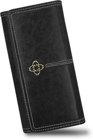 Wallets for Women, Long Leather Credit Card Holder Large Capacity Womens Wallet with Flower Snap Multi Card Slots