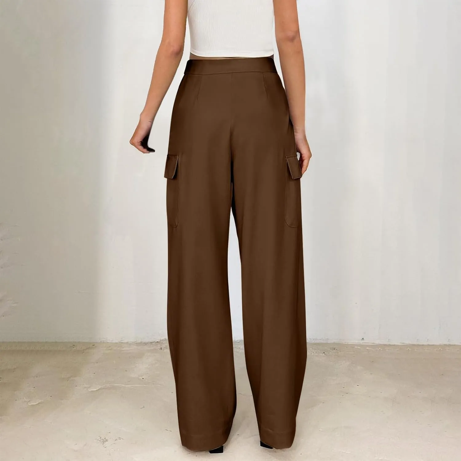 Wide Leg Cargo Pants for Women High Waist Straight Trousers Lightweight Business Casual Dress Pants with Pockets