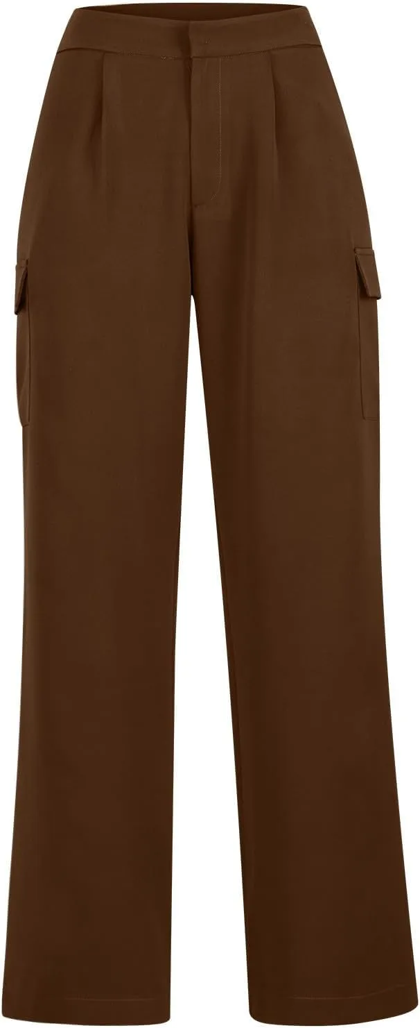 Wide Leg Cargo Pants for Women High Waist Straight Trousers Lightweight Business Casual Dress Pants with Pockets