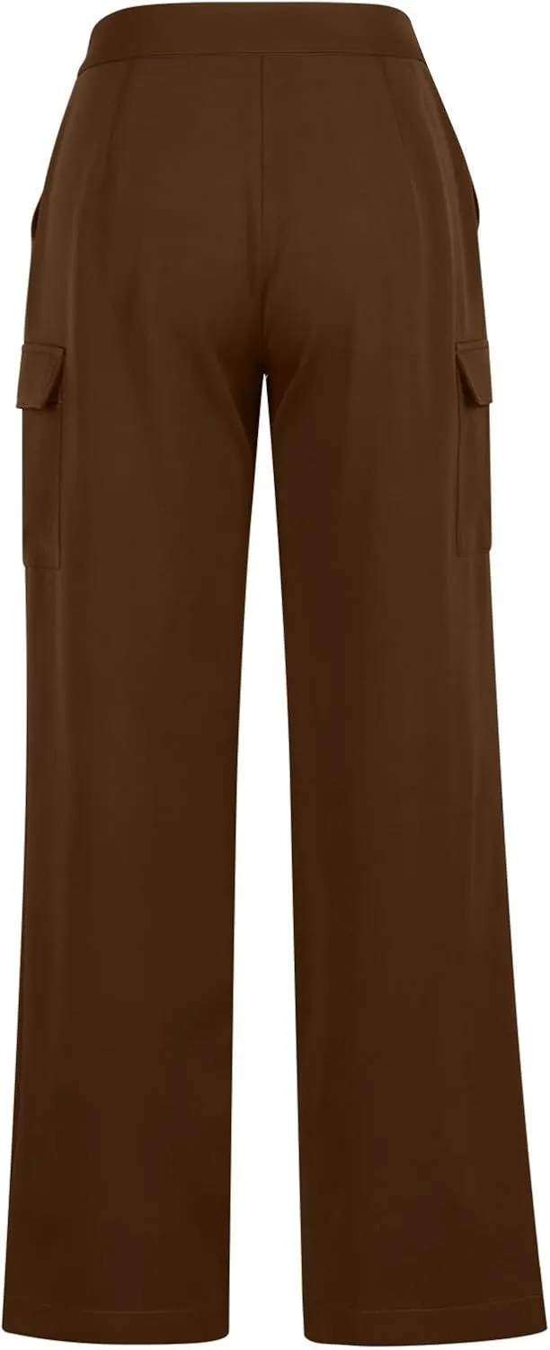 Wide Leg Cargo Pants for Women High Waist Straight Trousers Lightweight Business Casual Dress Pants with Pockets