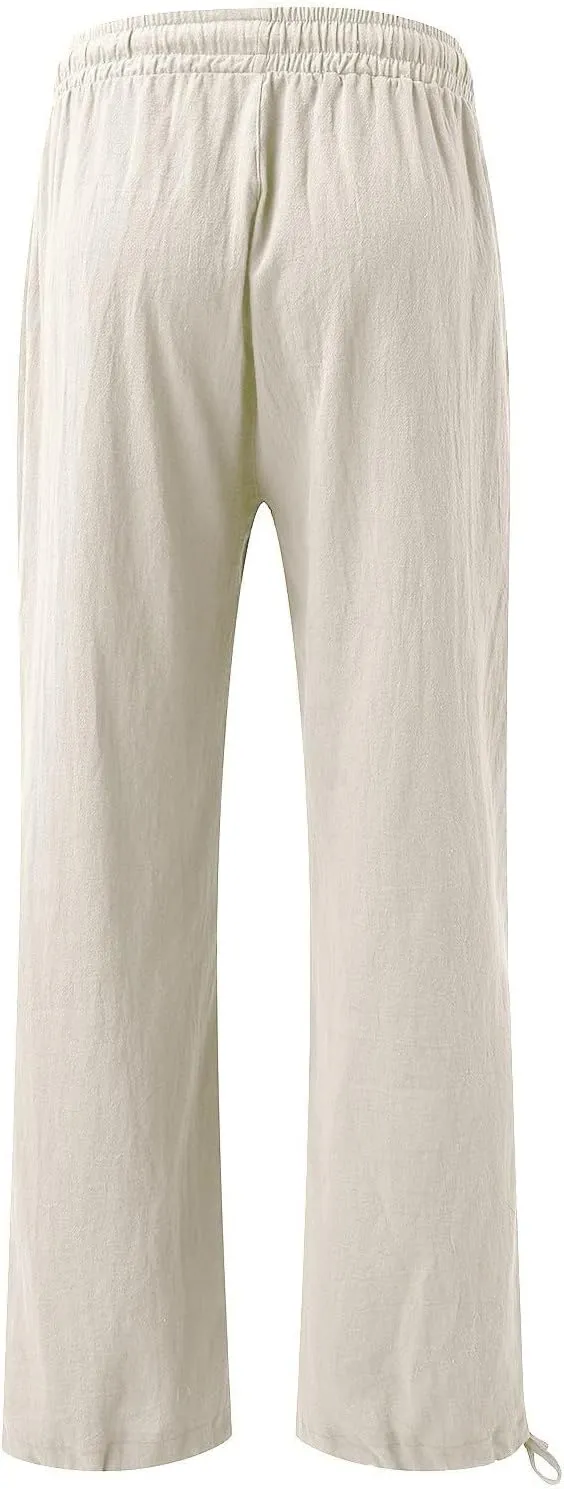 Wide Leg Linen Pants for Women Casual High Waisted Palazzo Pants Lightweight Summer Flowy Beach Trousers with Pockets