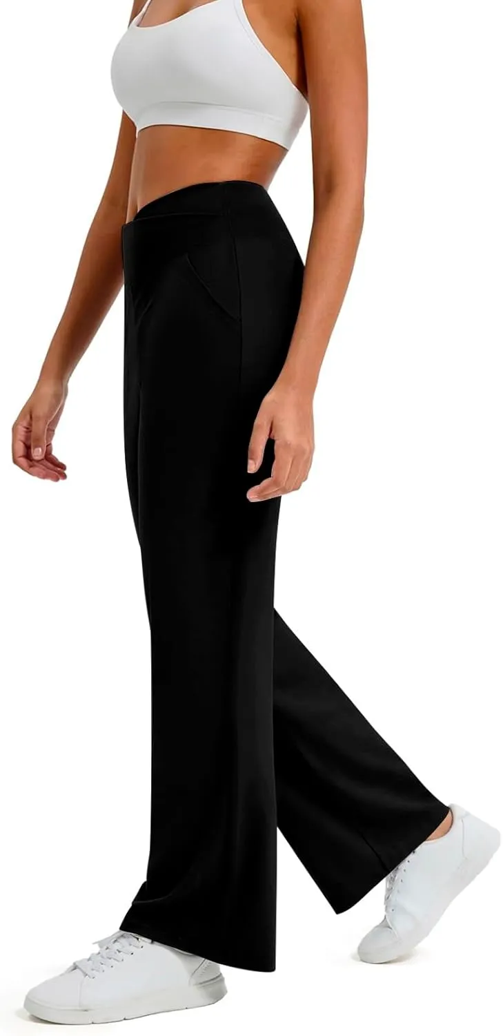Wide Leg Yoga Pants for Women Crossover High Waisted Athletic Pants with Pockets Casual Comfy Lounge Pants