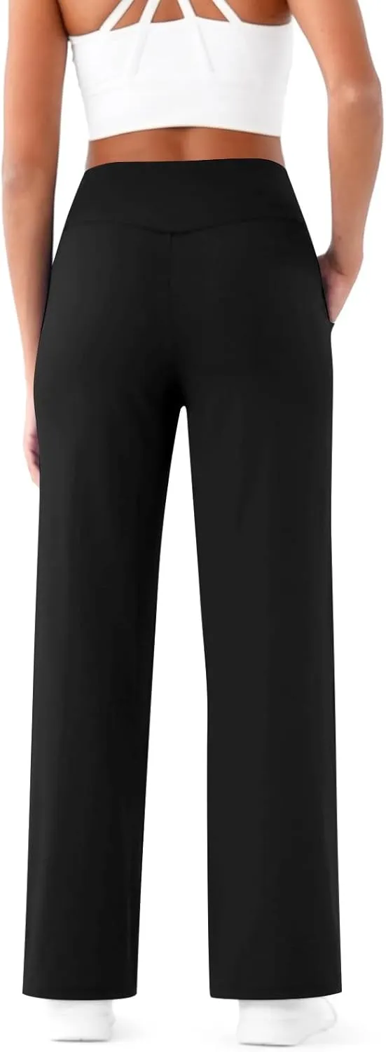 Wide Leg Yoga Pants for Women Crossover High Waisted Athletic Pants with Pockets Casual Comfy Lounge Pants
