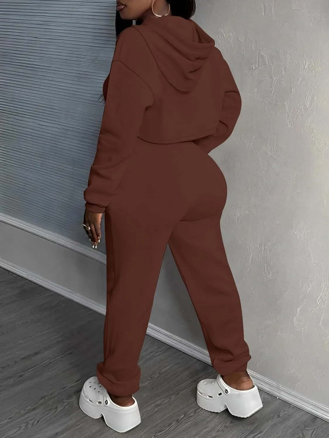 Women 3 Piece Sweatsuit Set Sexy Long Sleeve Pullover Cropped Hoodie Tank Top and Jogger Sweatpants Tracksuit