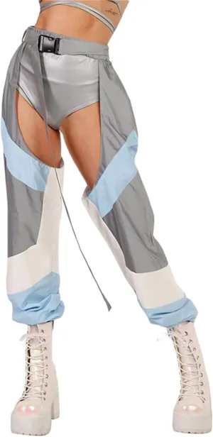Women Buckle Bottomless Pants Sexy High Waist Chaps Hollow Out Cargo Crotch Pants See Through Rave Leggings Harem Trousers