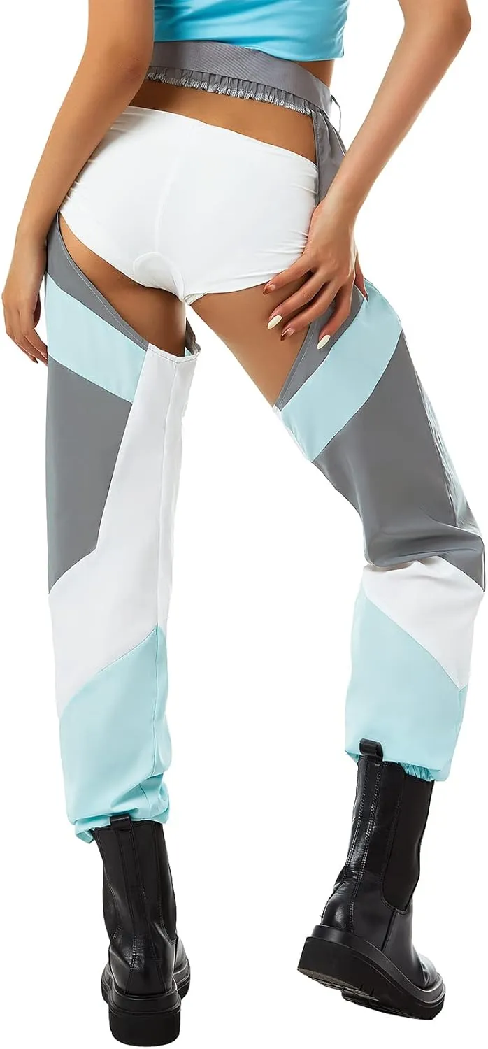 Women Buckle Bottomless Pants Sexy High Waist Chaps Hollow Out Cargo Crotch Pants See Through Rave Leggings Harem Trousers