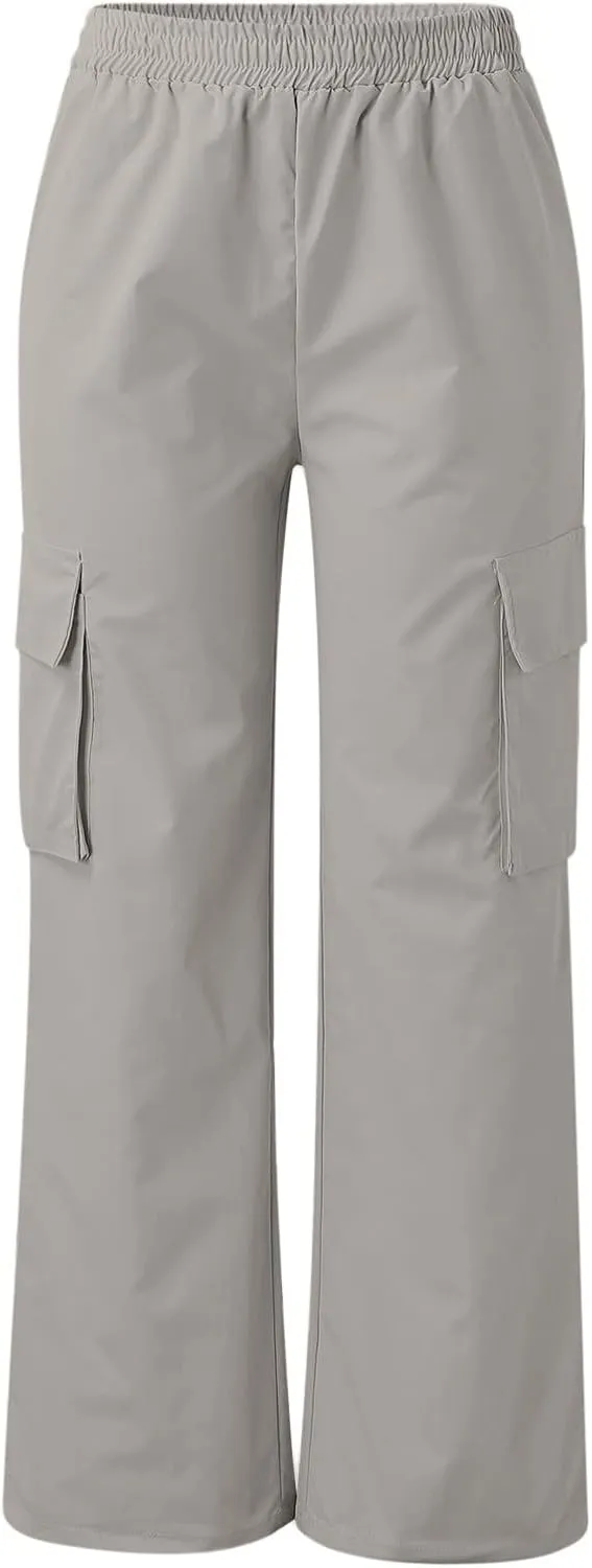 Women Cargo Pants with Pockets Elastic High Waist Casual Work Pants Dressy Straight Wide Leg Trousers 2025 Trendy