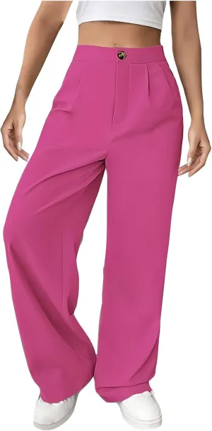 Women Casual High Waist Suit Pants Business Work Trousers Dressy Stretchy Pants Straight Suits Pants Wide Leg Pant
