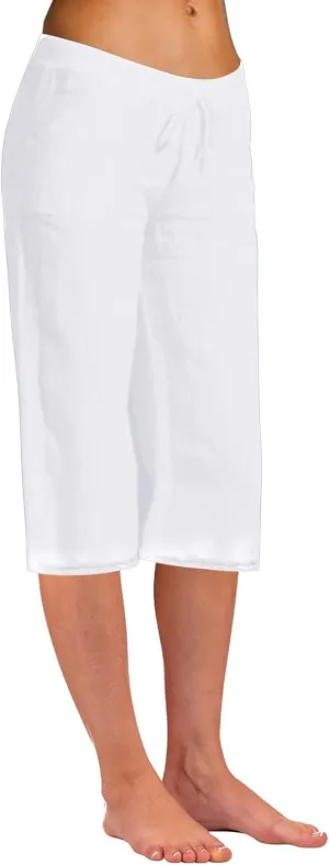 Women Fashion Solid Color Cotton Elastic Long Pants Beach Leisure Trousers Crop Length Pants Linen