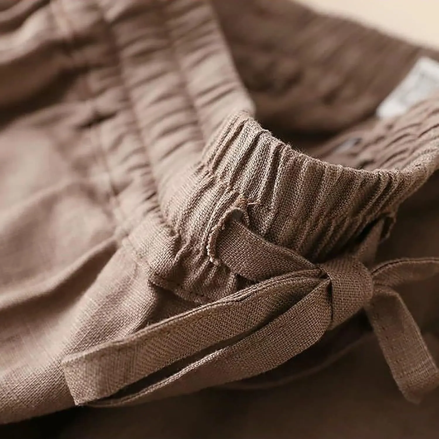 Women Fashion Solid Color Cotton Elastic Long Pants Beach Leisure Trousers