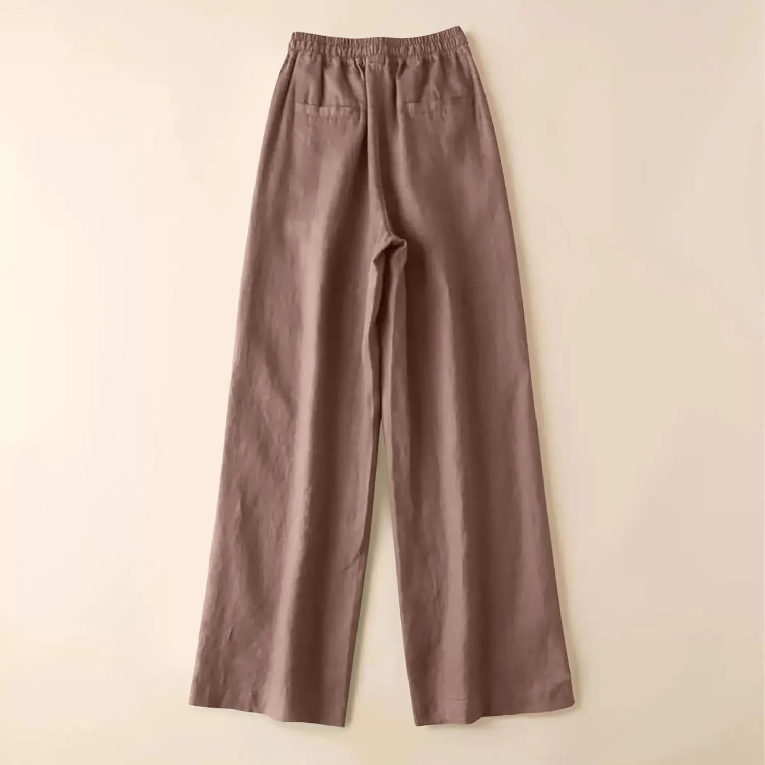 Women Fashion Solid Color Cotton Elastic Long Pants Beach Leisure Trousers