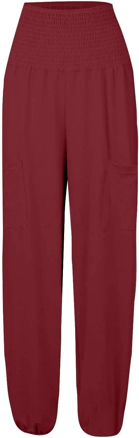 Women Linen Blend Summer Striped Pants Low Waist Bootcut Slim-Fit Trousers Business Work