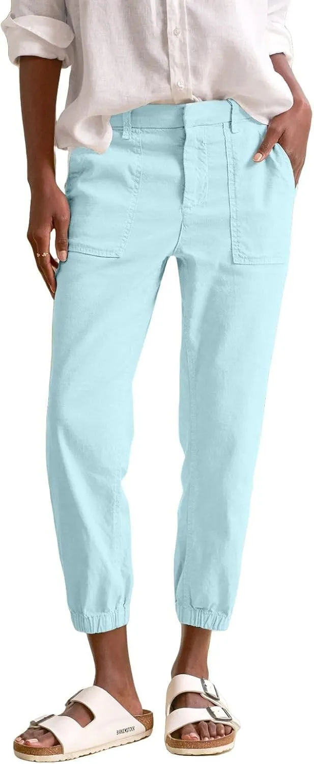 Women Linen Joggers Casual Cropped Linen Pants High Waisted Tapered Leg Jogger with Pockets Ankle Length Chino Pants