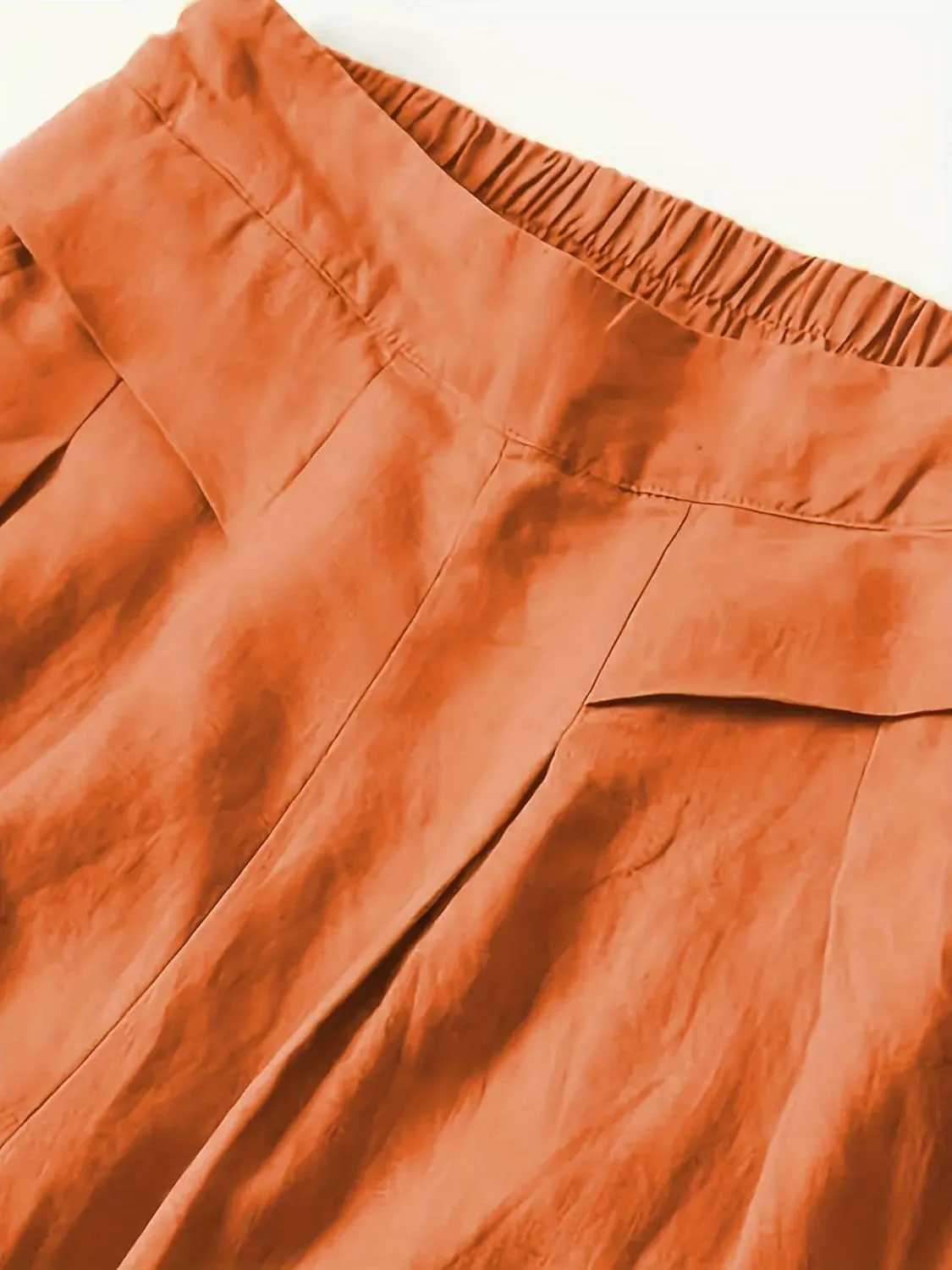 Women' s Culottes Linen Blend Wide Leg Pants Elastic Waist Casual High Waisted Palazzo Trousers with Pockets for Women