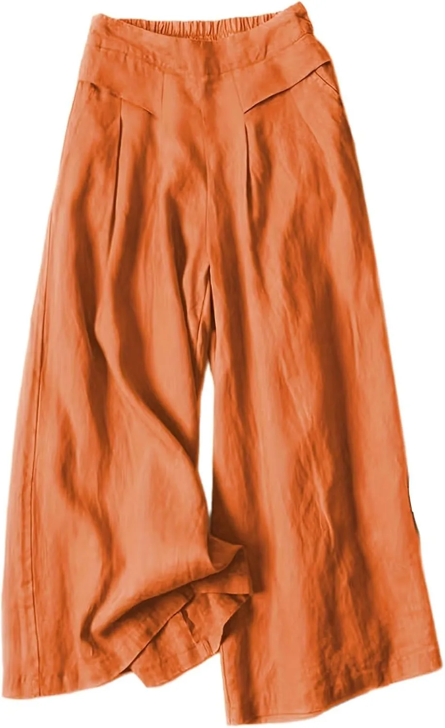 Women' s Culottes Linen Blend Wide Leg Pants Elastic Waist Casual High Waisted Palazzo Trousers with Pockets for Women