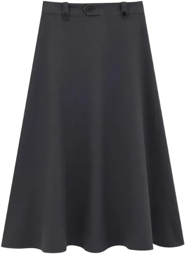 Women Spring High Waist A-Line Midi Skirt Flowy Pleated Skirt Petite-Friendly Slimming Hip-Covering Swing Skirt