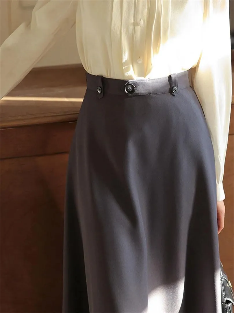Women Spring High Waist A-Line Midi Skirt Flowy Pleated Skirt Petite-Friendly Slimming Hip-Covering Swing Skirt
