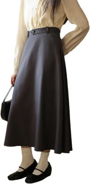 Women Spring High Waist A-Line Midi Skirt Flowy Pleated Skirt Petite-Friendly Slimming Hip-Covering Swing Skirt