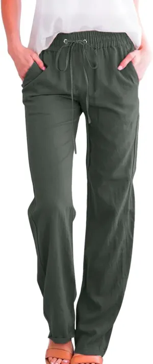 Women Work Linen Cotton Pants Office Business Plus Size Loose Trendy Trouser Outdoor Hiking Jogging Casual Sweatpants