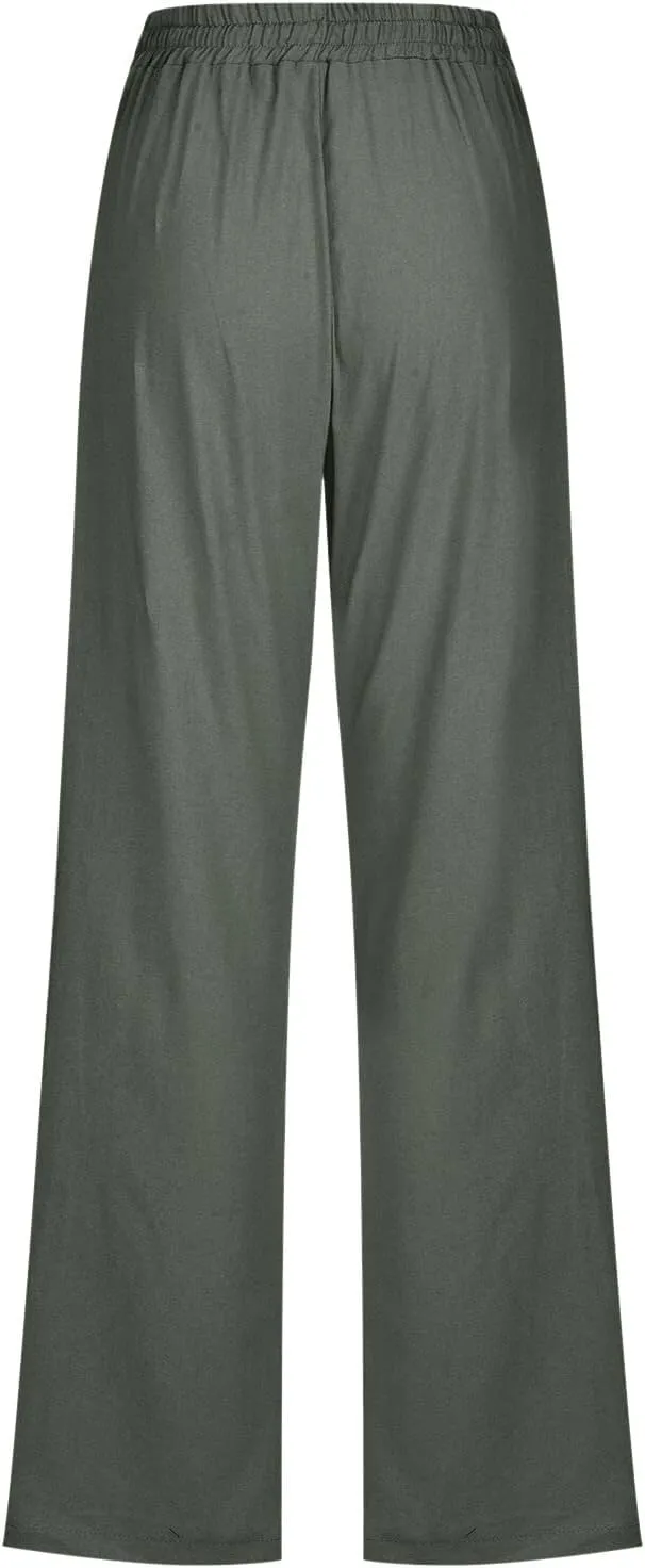 Women Work Linen Cotton Pants Office Business Plus Size Loose Trendy Trouser Outdoor Hiking Jogging Casual Sweatpants