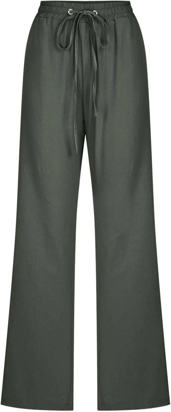 Women Work Linen Cotton Pants Office Business Plus Size Loose Trendy Trouser Outdoor Hiking Jogging Casual Sweatpants
