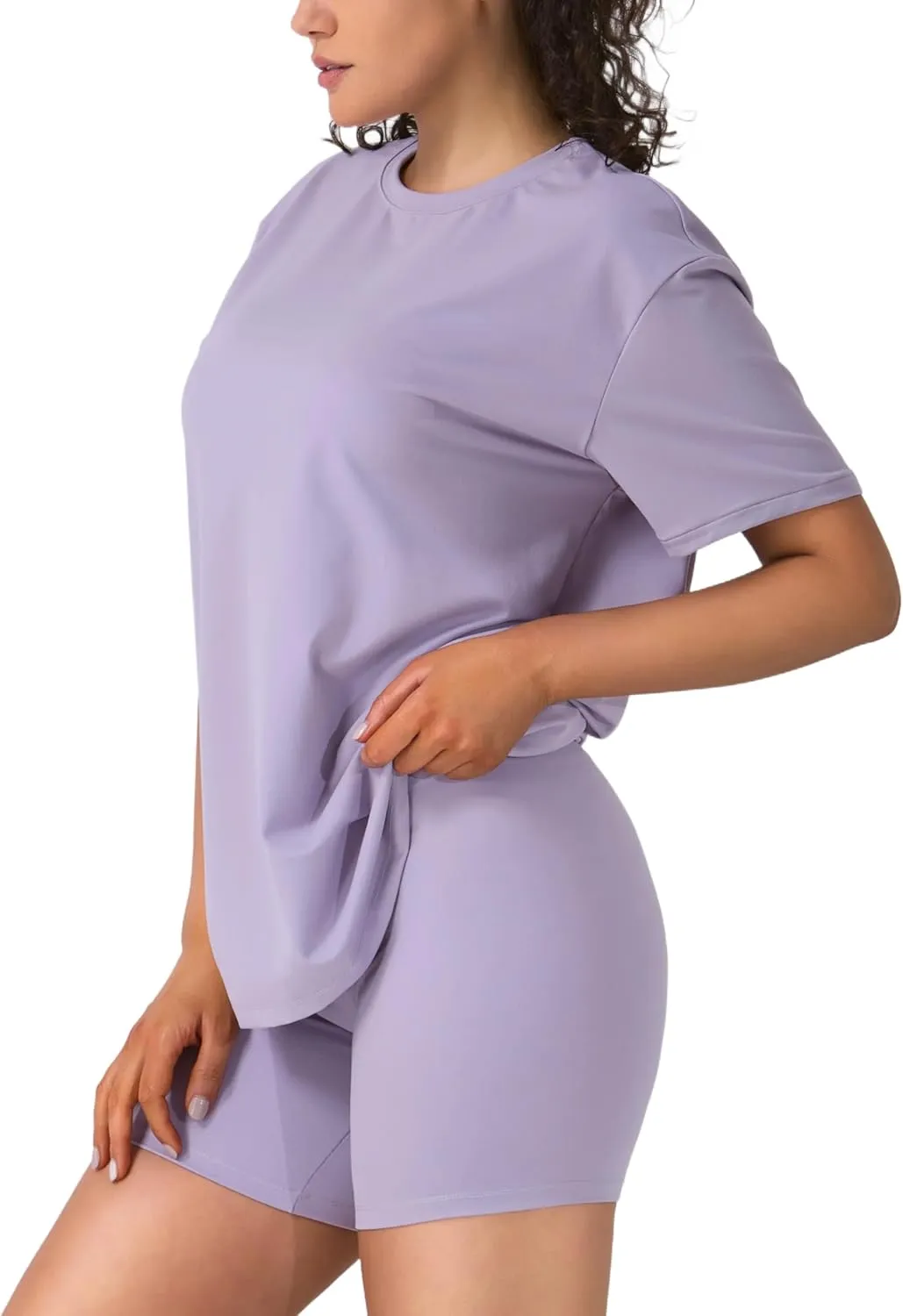 Women's 2 Piece Lounge Sets 2025 Summer Casual Oversized Shirts Biker Shorts Fashion Matching Yoga