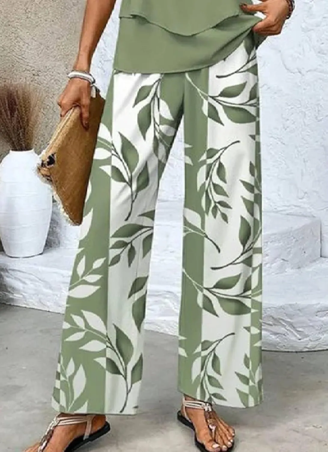 Women's 2 Piece Sets Sleeveless Print Wide Leg Pants Sweat Sets Trendy Lounge Tracksuits 2025 Spring Summer Outfits