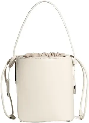 Women's Bag 2024 New Niche Design Simple Drawstring Bucket Bag Crossbody Mother Drawstring Handbag(White)