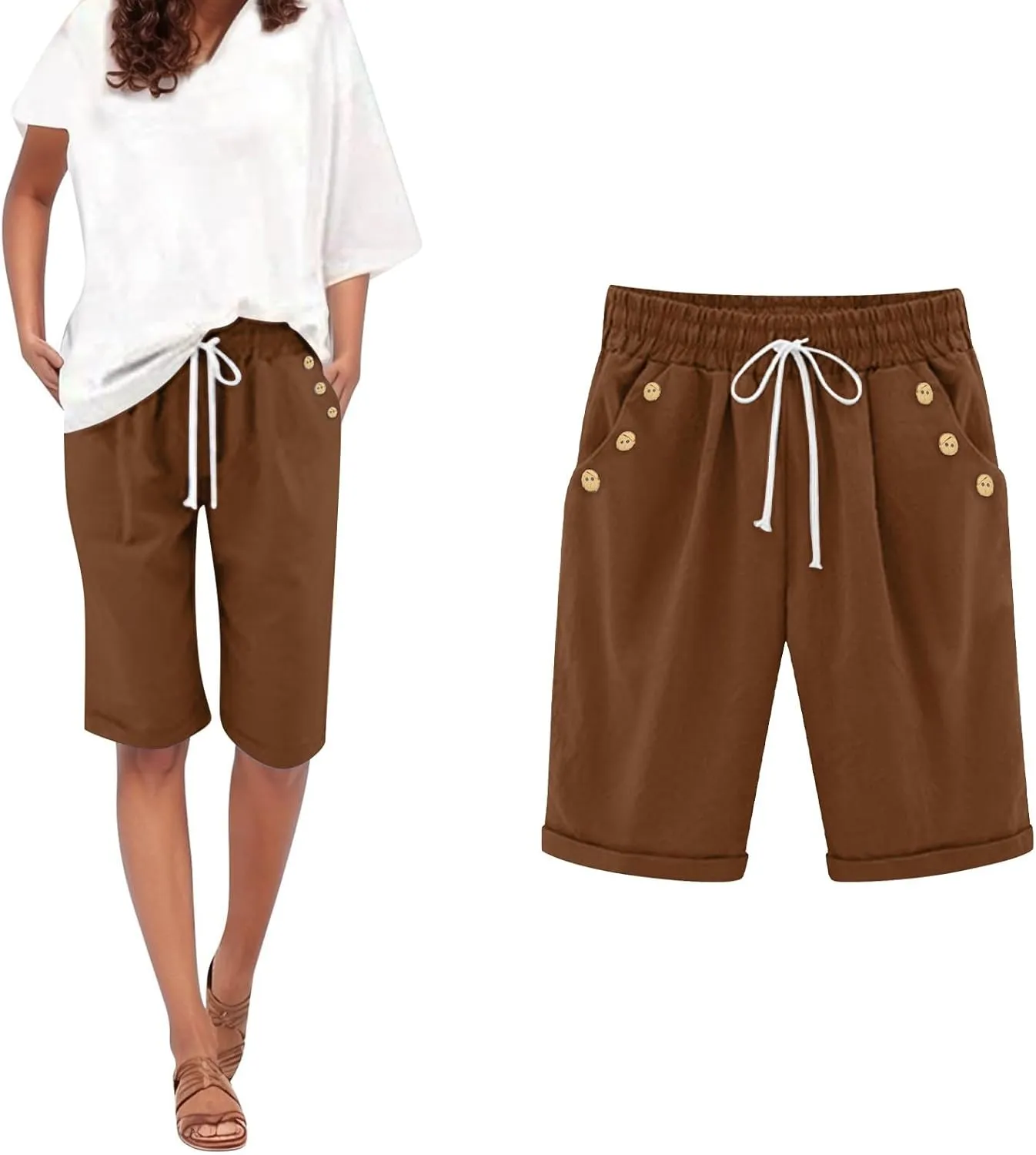 Women's Capri Pants Cotton and Linen Summer Loose Elastic Waist Workout Sweatpants Causal Lounge Pants with Pockets
