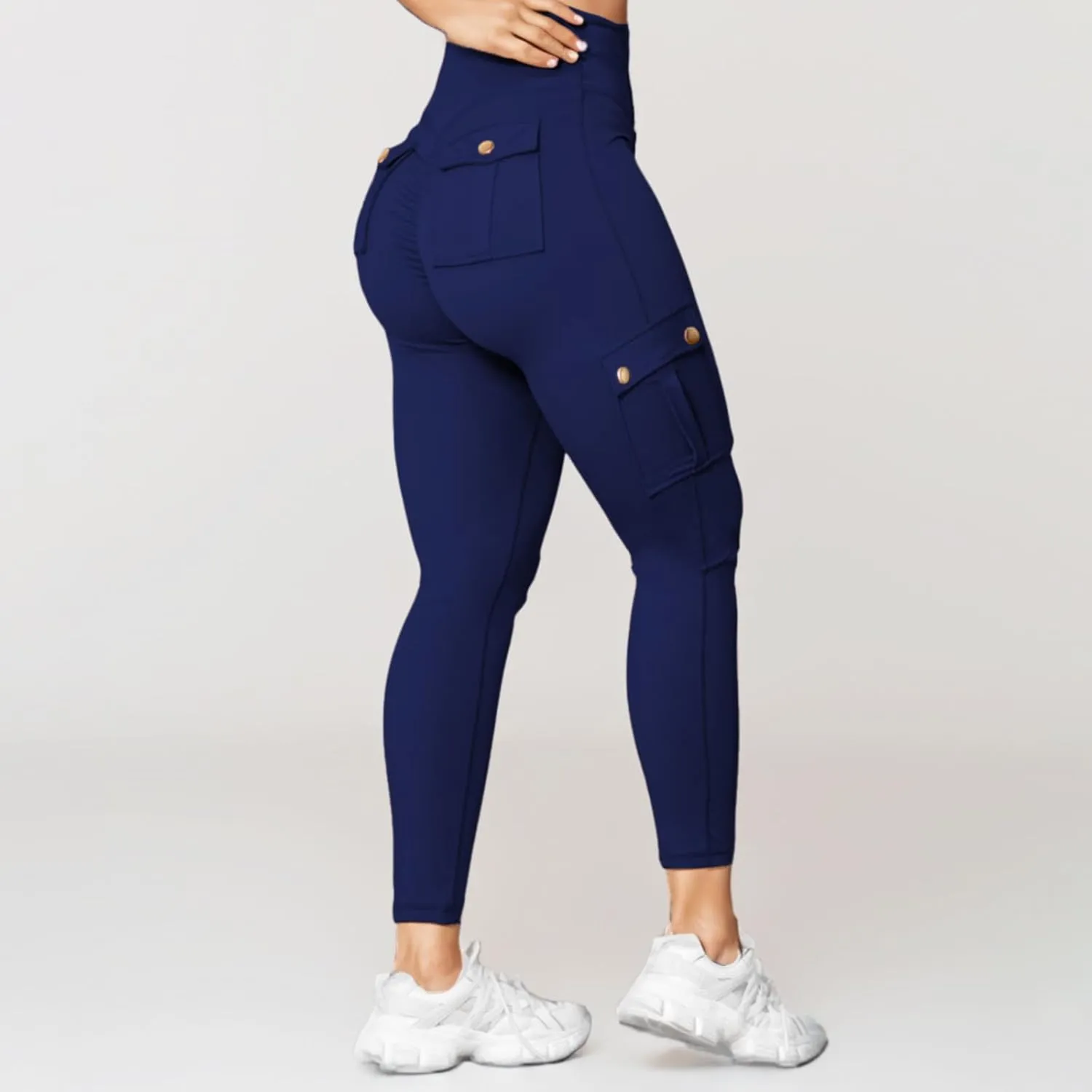 Women's Cargo Yoga Leggings Butt Lifting High Waist Trousers with Flap Pockets Tummy Control Running Pants Gym Tights