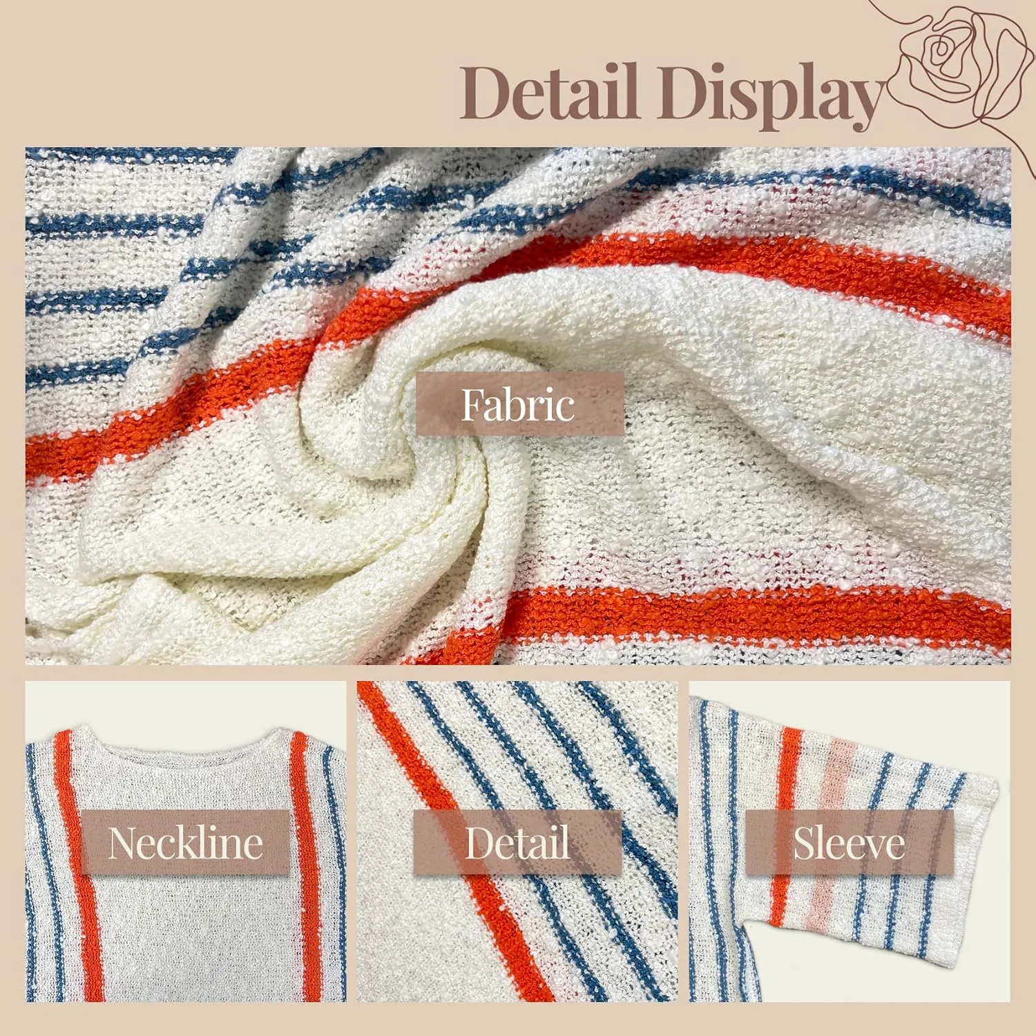 Women's Casual Color Block Striped Knit Sweater Lightweight Cable Knit Pullover Tops Spring Fall Trendy Boho Clothes