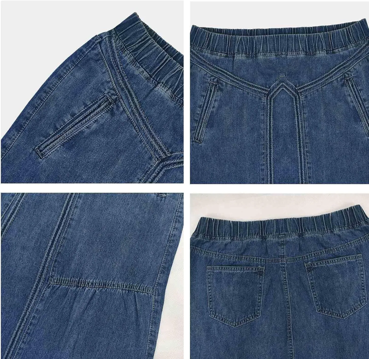 Women's Casual Elastic Large Size Women's Denim Skirt Waist Frayed Hem A-Line Distressed Hippie Long Maxi Denim Skirt