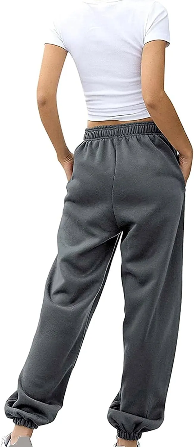 Womens Cotton Linen Jogger Pants Lightweight Elastic High Waist Trousers with Pockets Lounge Baggy Sweatpant for Yoga Gym